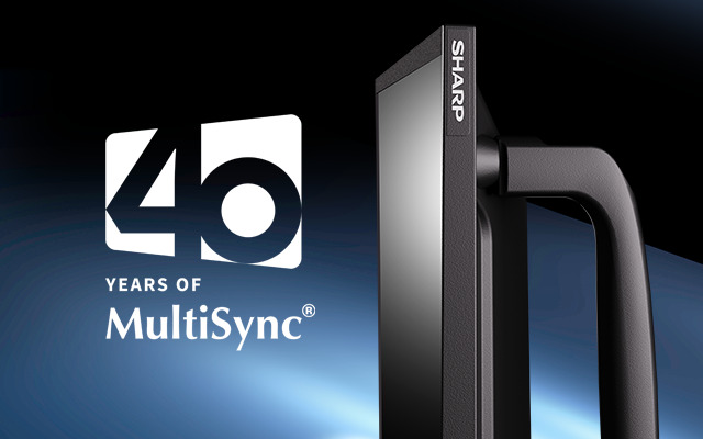 40 years of MultiSync® logo alongside a Sharp display